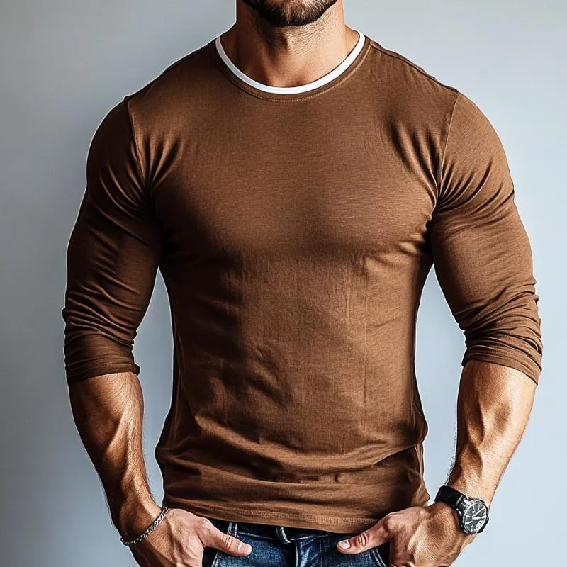 Men's Retro Casual Solid Color Round Neck Long Sleeve T-Shirt 53939597TO sold by Manly product image thumbnail 2