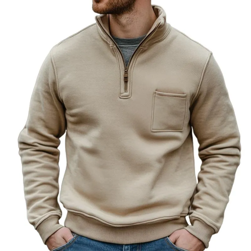 Men's Retro Casual Solid Color Zipper Chest Pocket Sweatshirt 31588380TO sold by Manly