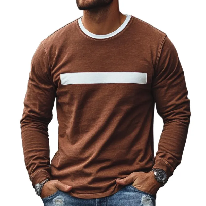 Men's Retro Casual Solid Color Round Neck Long Sleeve T-Shirt 66011446TO sold by Manly