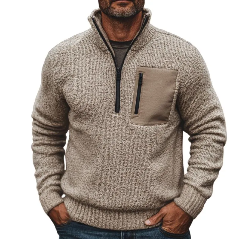 Men's Vintage Casual Heathered Pocket Zipper Sweater 71935095TO sold by Manly