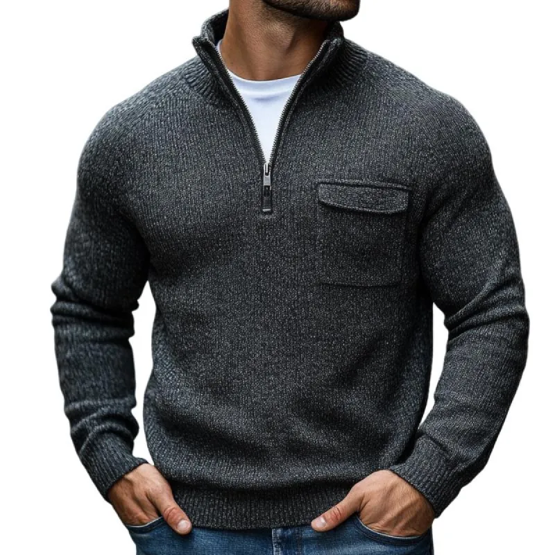 Men's Vintage Casual Heathered Pocket Zipper Sweater 18674752TO sold by Manly