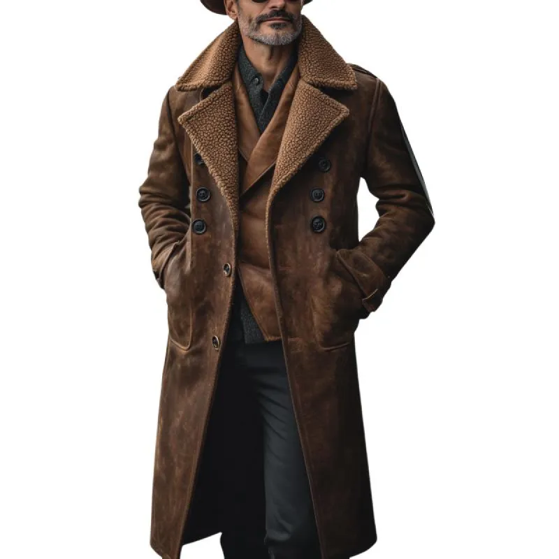 Men's Vintage Notched Lapel Sherpa Lining Leather Coat 81527975U sold by Manly
