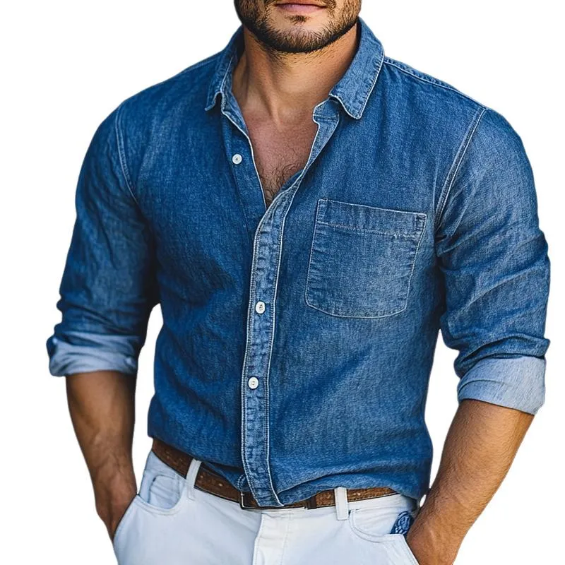 Men's Vintage Washed Denim Long Sleeve Shirt 38108167U sold by Manly