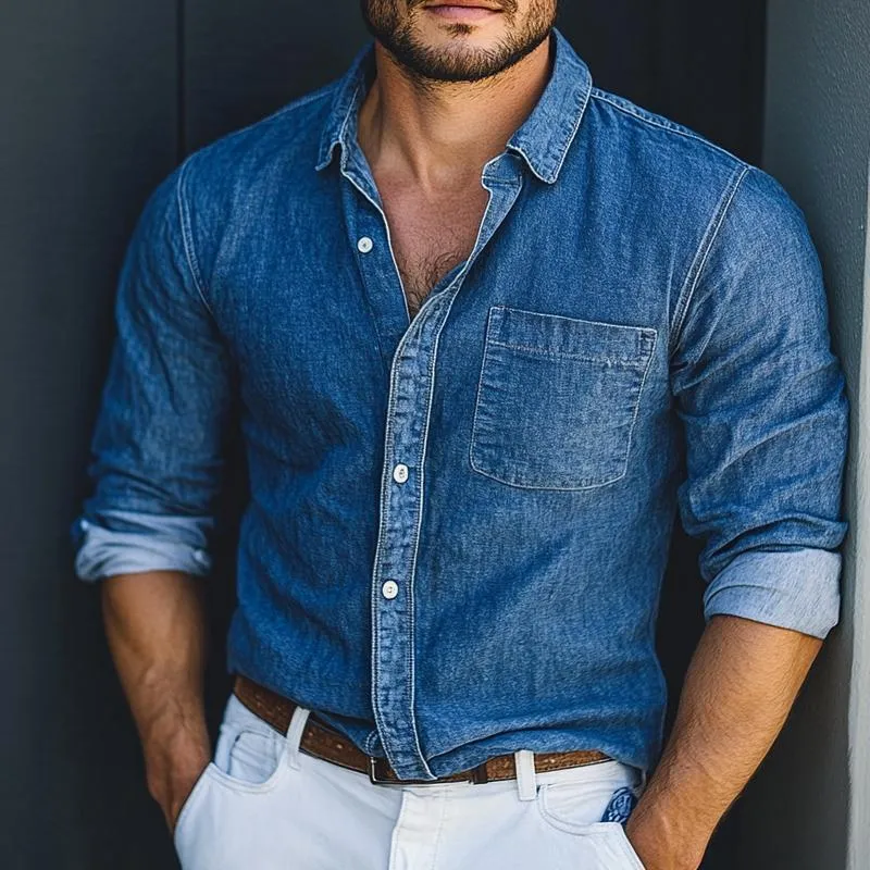 Men's Vintage Washed Denim Long Sleeve Shirt 38108167U sold by Manly product image thumbnail 2