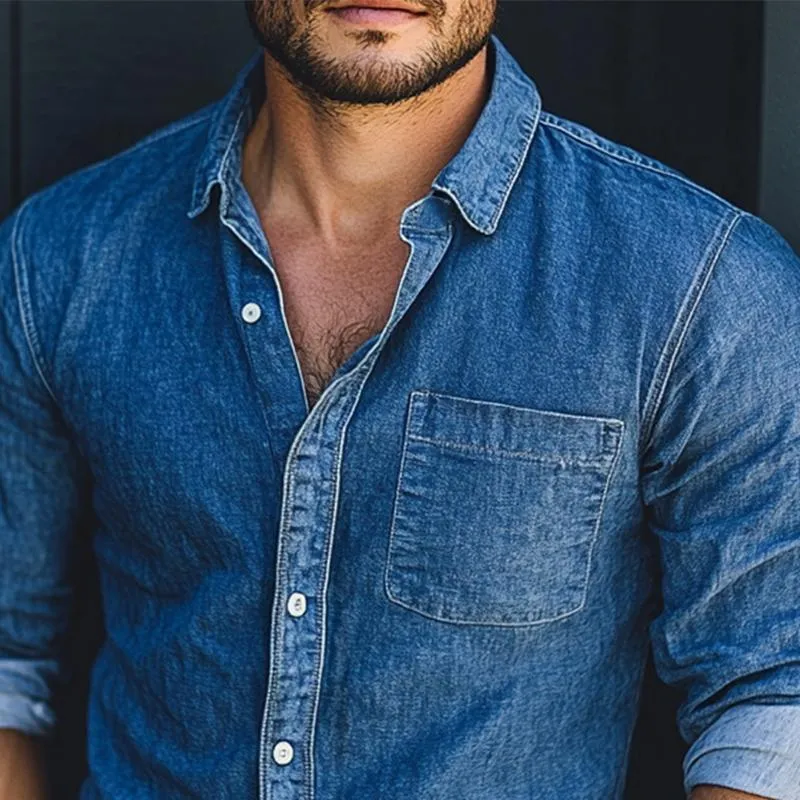 Men's Vintage Washed Denim Long Sleeve Shirt 38108167U sold by Manly product image thumbnail 3