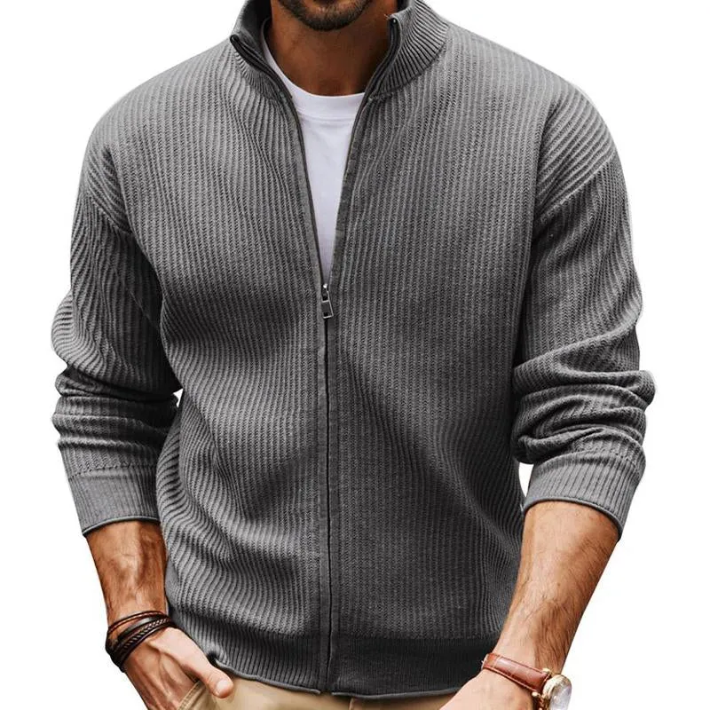 Men's Grey Stand Collar Zippered Knit Cardigan 56180644U sold by Manly product image thumbnail 2