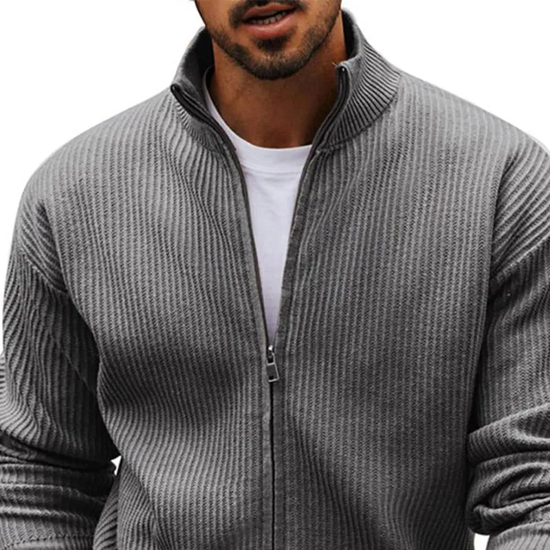 Men's Grey Stand Collar Zippered Knit Cardigan 56180644U sold by Manly product image thumbnail 3