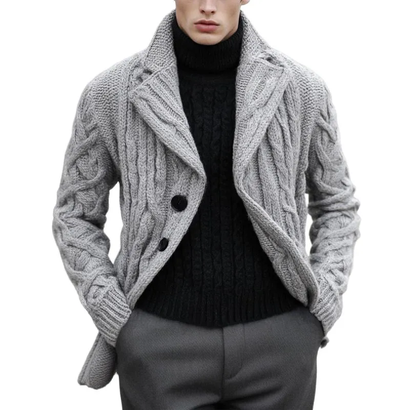 Men's Light Grey Notch Lapel Knit Cardigan 93068926U sold by Manly