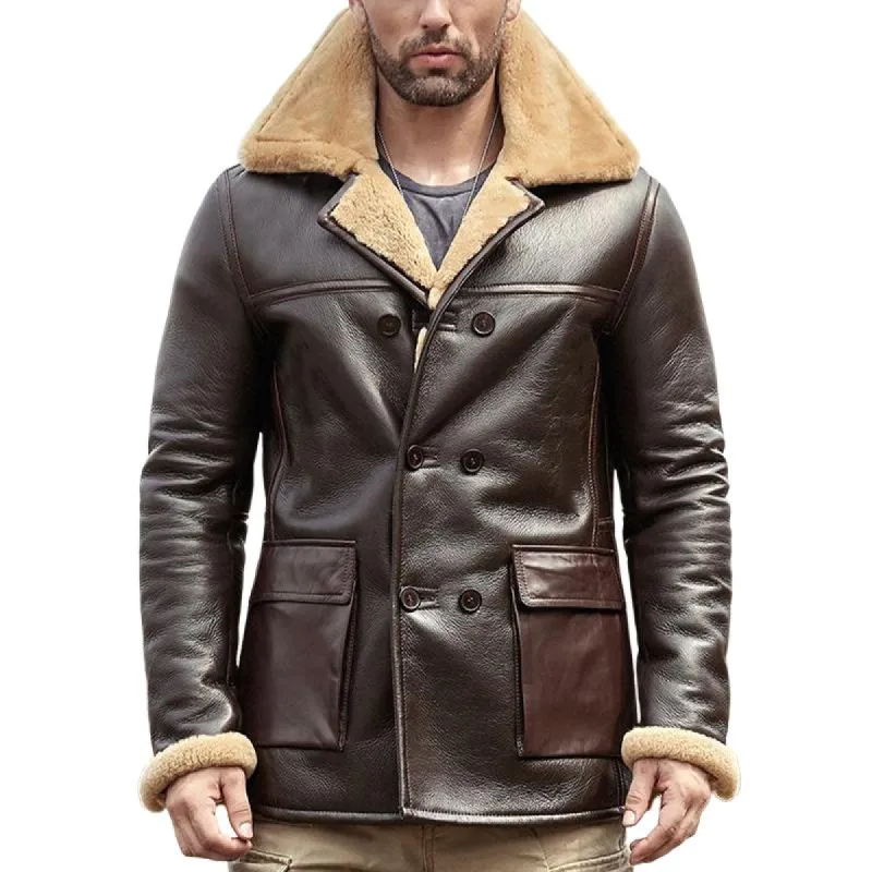 Men's Notched Lapel Shearling Lined Leather Jacket 28758180U sold by Manly