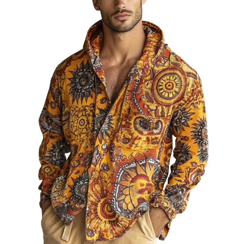 Men's Vintage Print Hooded Long Sleeve Shirt 49449382U sold by Manly