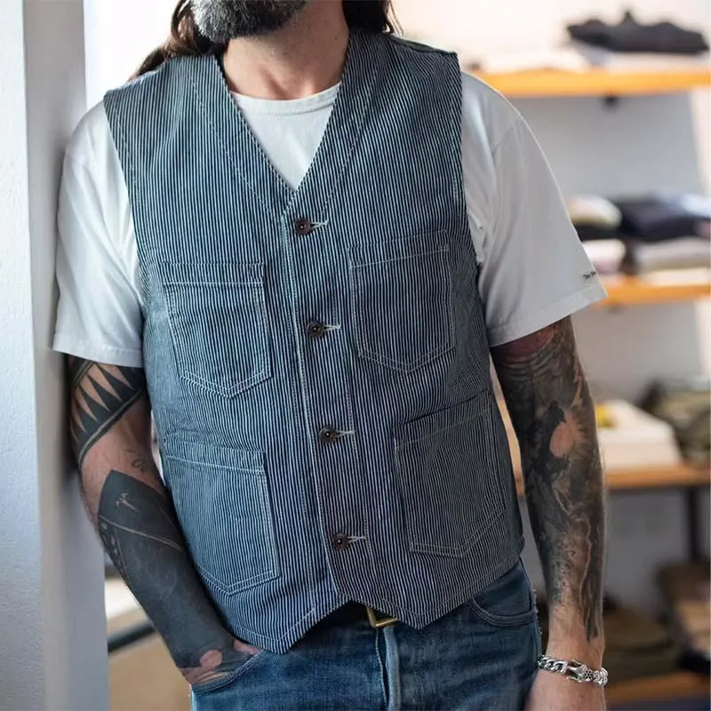 Men's Classic Retro Vertical Striped Work Vest 43181283K sold by Manly product image thumbnail 2