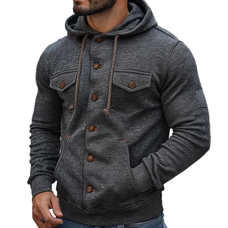 Men's Solid Drawstring Loose Hooded Jacket 33804067X sold by Manly