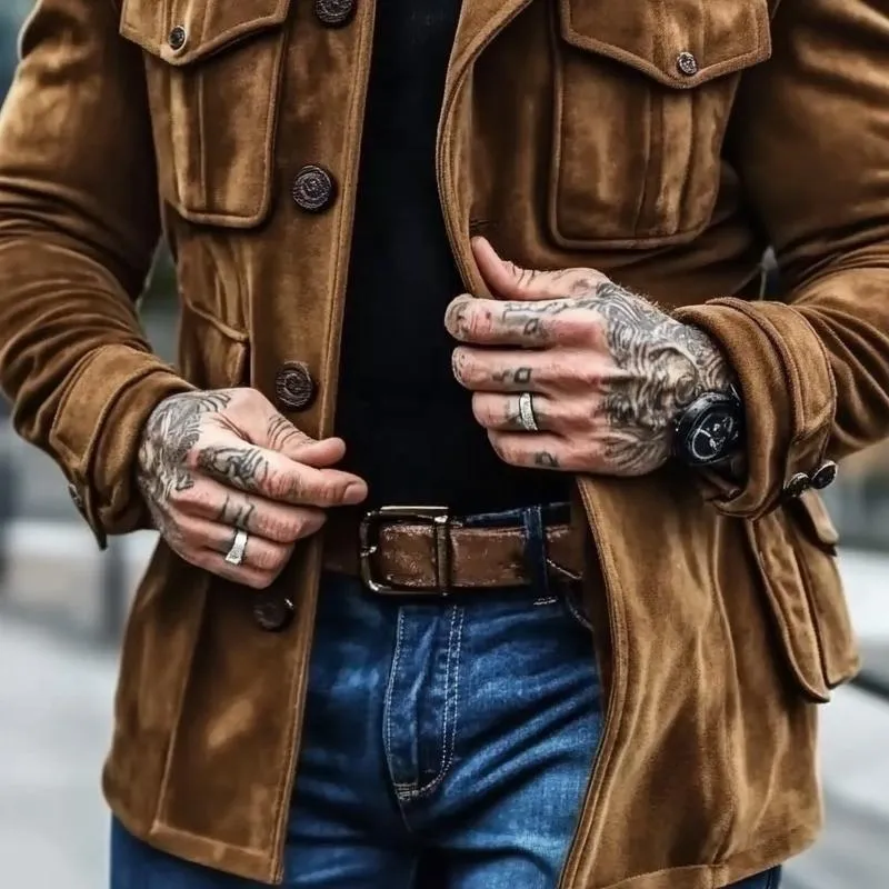 Men's Suede Solid Color Slim Lapel Coat 01265094X sold by Manly product image thumbnail 4