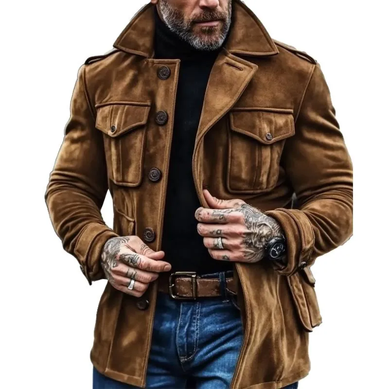 Men's Suede Solid Color Slim Lapel Coat 01265094X sold by Manly