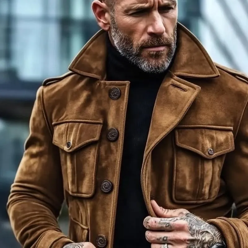 Men's Suede Solid Color Slim Lapel Coat 01265094X sold by Manly product image thumbnail 3