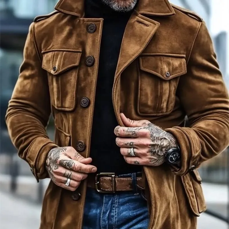 Men's Suede Solid Color Slim Lapel Coat 01265094X sold by Manly product image thumbnail 2