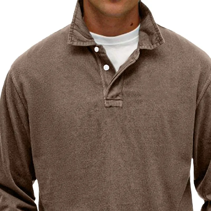 Men's Solid Loose Lapel Long Sleeve Casual Polo Shirt 50457389Z sold by Manly product image thumbnail 2