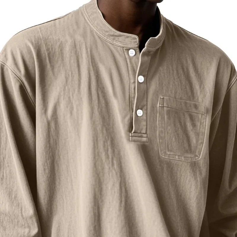 Men's Solid Loose Henley Collar Long Sleeve Casual T-shirt 80684155Z sold by Manly product image thumbnail 2