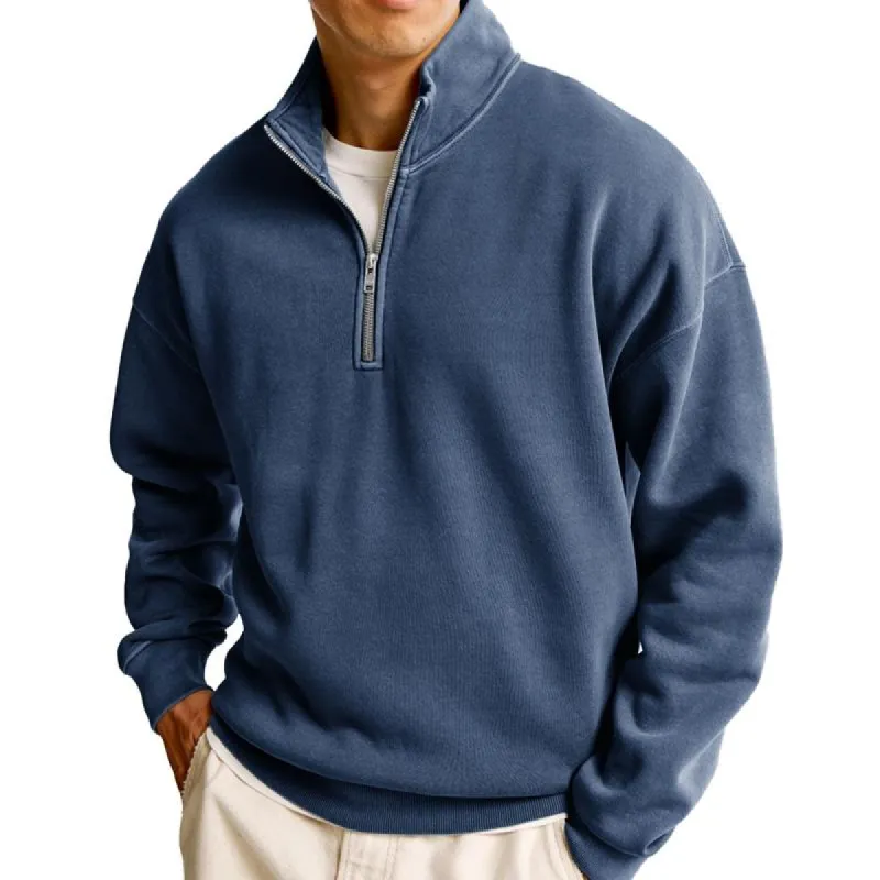 Men's Solid Loose Stand Collar Long Sleeve Casual Sweatshirt 86742073Z sold by Manly
