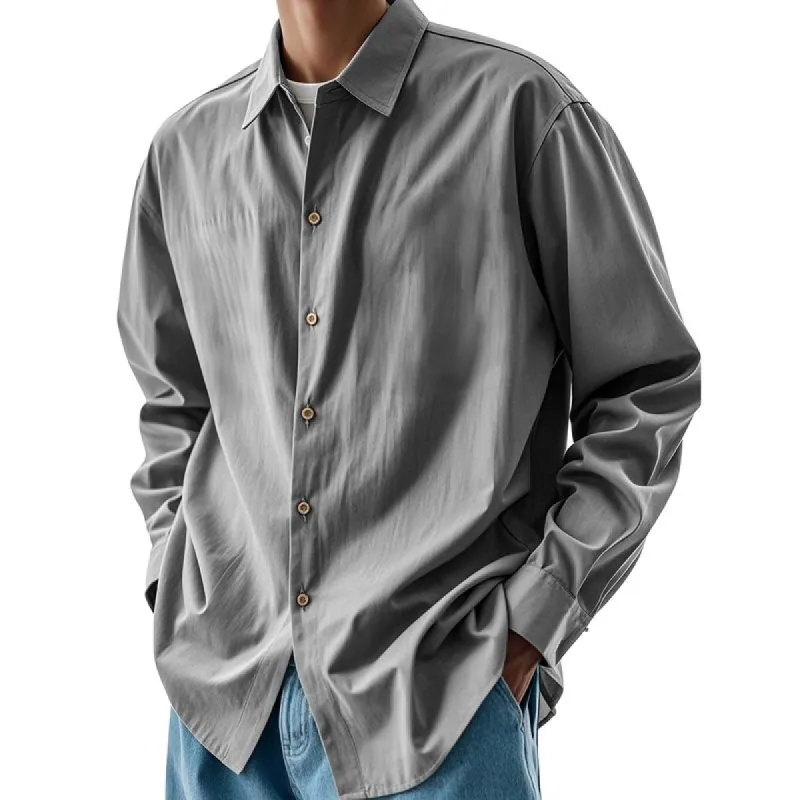 Men's Solid Loose Lapel Long Sleeve Casual Shirt 29880781Z sold by Manly