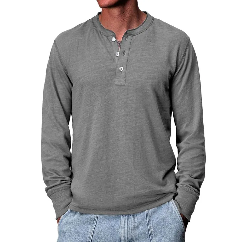 Men's Solid Loose Henley Collar Long Sleeve Casual T-shirt 05532025Z sold by Manly