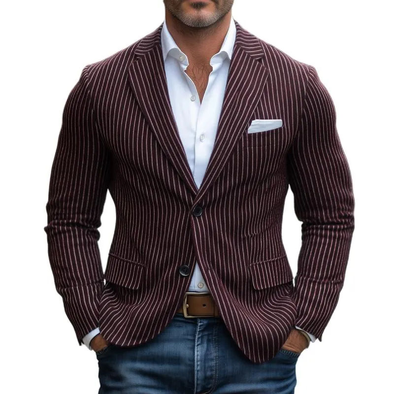 Men's Vintage Striped Notch Lapel Two Buttons Casual Blazer 44264973Z sold by Manly