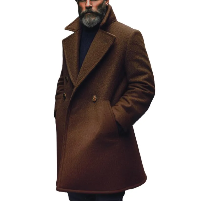 Men's Retro All-match Maillard Style Lapel Mid-Length Wool Coat 60444715F sold by Manly