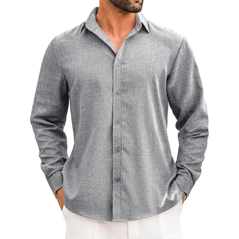 Men's Cotton and Linen Lapel Long-sleeved Shirt 17808727X sold by Manly product image thumbnail 2