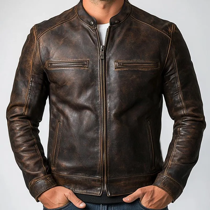 Men's Vintage Distressed Zipper PU Leather Jacket 57298921U sold by Manly product image thumbnail 3