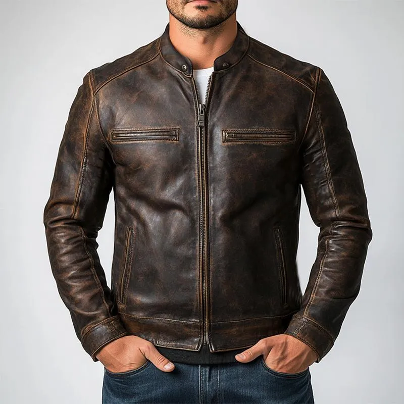 Men's Vintage Distressed Zipper PU Leather Jacket 57298921U sold by Manly product image thumbnail 2