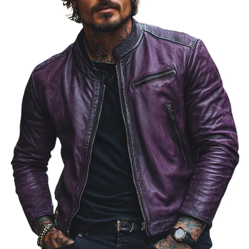 Men's Classic All-match Stand Collar Leather Jacket 75476161F sold by Manly