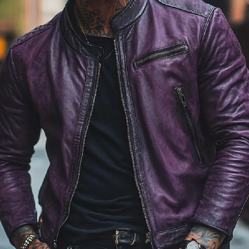 Men's Classic All-match Stand Collar Leather Jacket 75476161F sold by Manly product image thumbnail 3