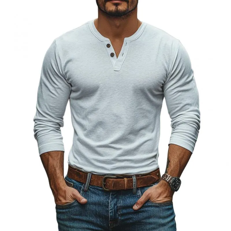 Men's Casual Solid Color Cotton V-neck Slim Fit Long Sleeve T-shirt 20960506M sold by Manly