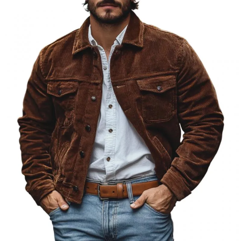Men's Casual Corduroy Lapel Multi-pocket Loose Jacket 37609369M sold by Manly