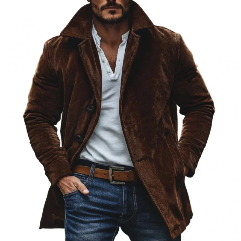Men's Vintage Corduroy Lapel Single Breasted Mid-Length Coat 61139612M sold by Manly