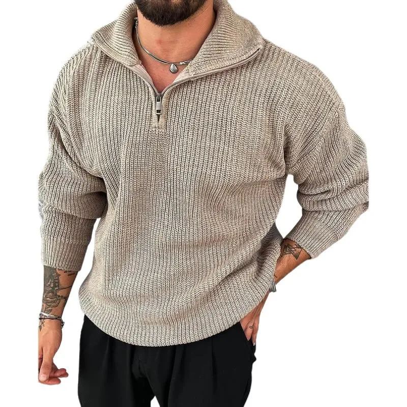 Men's Solid Color Pullover Half Zip Knitted Sweater 30777296X sold by Manly