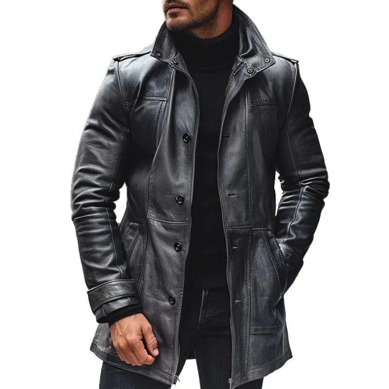 Men's Vintage Lapel Leather Coat 37361771X sold by Manly