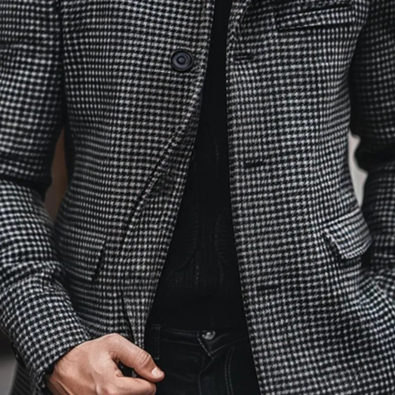 Men's Retro Slim Stand Collar Houndstooth Coat 10923205X sold by Manly product image thumbnail 3