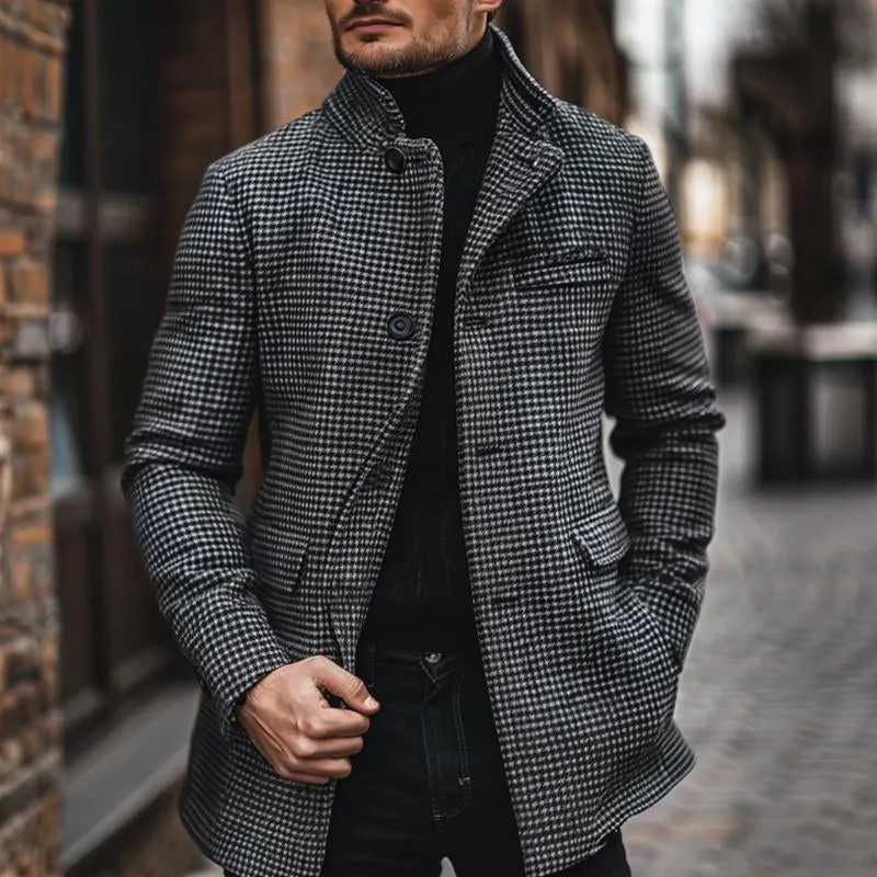 Men's Retro Slim Stand Collar Houndstooth Coat 10923205X sold by Manly product image thumbnail 2