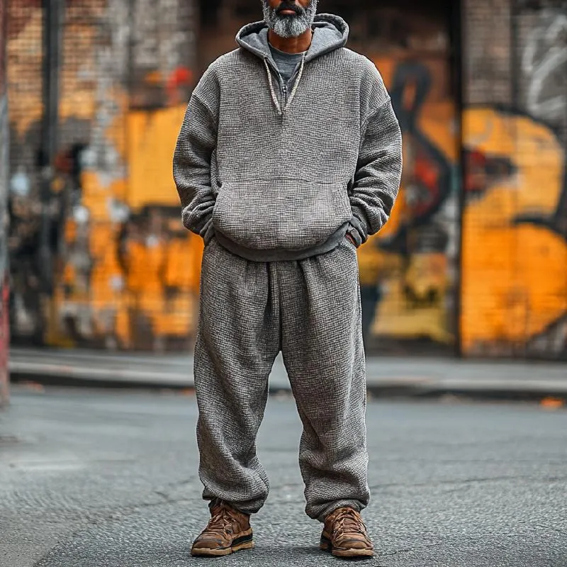 Men's Classic Casual Waffle Hoodie and Casual Pants Two-piece Set 70105652F sold by Manly product image thumbnail 4