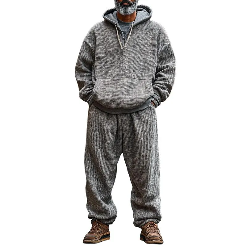 Men's Classic Casual Waffle Hoodie and Casual Pants Two-piece Set 70105652F sold by Manly