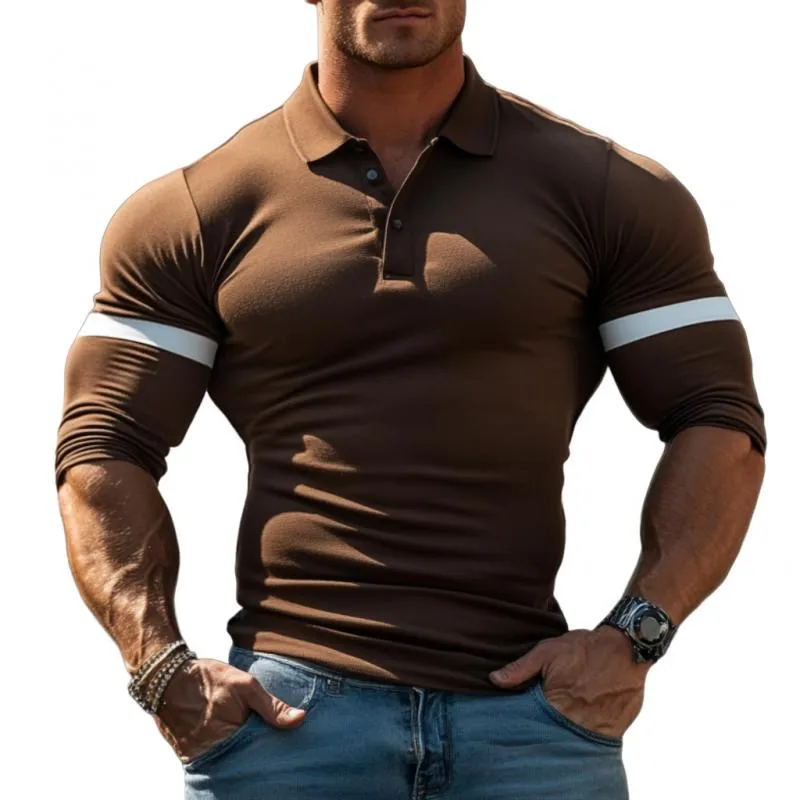 Men's Casual Colorblock Lapel Slim Fit Long Sleeve Polo Shirt 92314539M sold by Manly