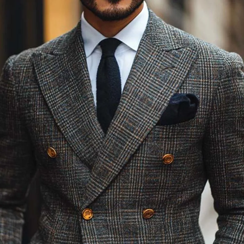 Men's Classic Retro Double Breasted Plaid Slim Fit Blazer 28429702K sold by Manly product image thumbnail 3