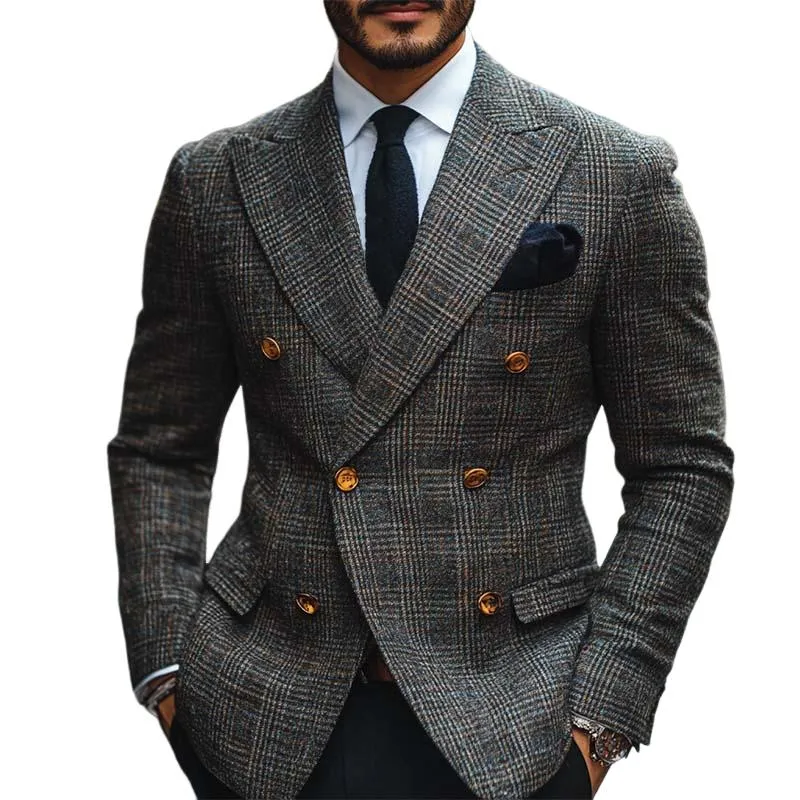 Men's Classic Retro Double Breasted Plaid Slim Fit Blazer 28429702K sold by Manly