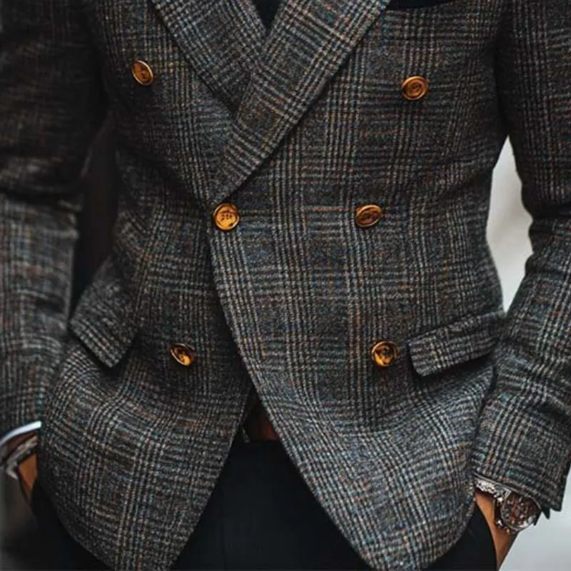 Men's Classic Retro Double Breasted Plaid Slim Fit Blazer 28429702K sold by Manly product image thumbnail 4