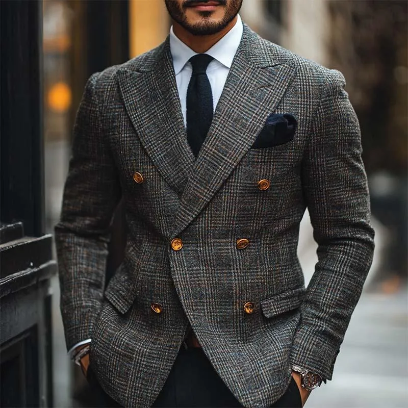 Men's Classic Retro Double Breasted Plaid Slim Fit Blazer 28429702K sold by Manly product image thumbnail 2