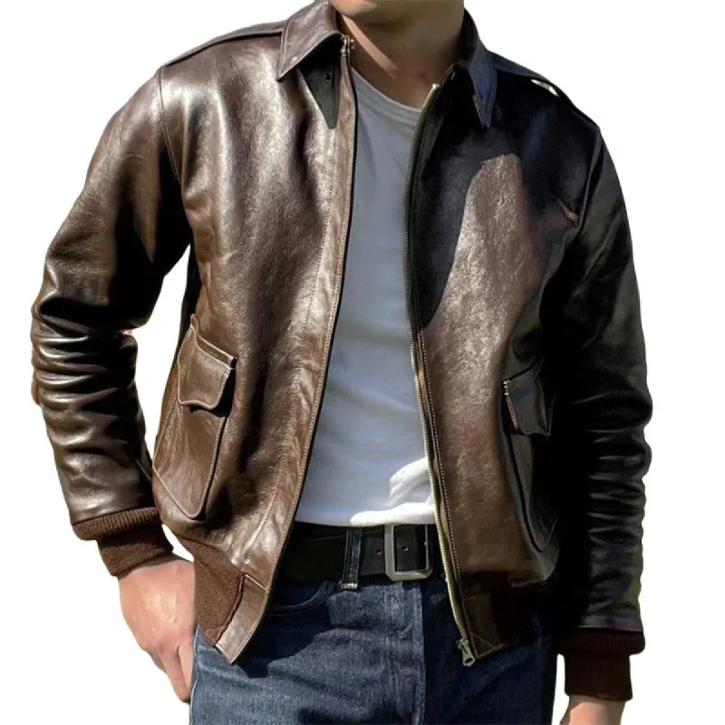 Men's Vintage Coffee Zip-Up Jacket 31485658U sold by Manly