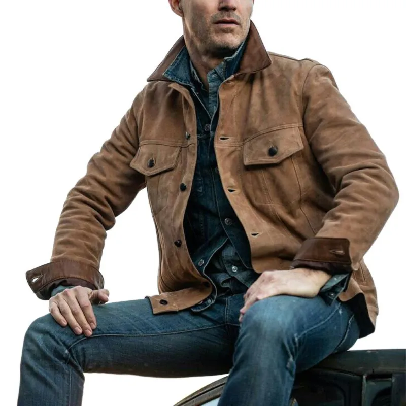 Men's Vintage Leather Patch Button Leather Jacket 93826977U sold by Manly