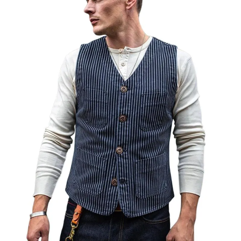 Men's Retro Vertical Striped V-Neck Vest 94445636U sold by Manly
