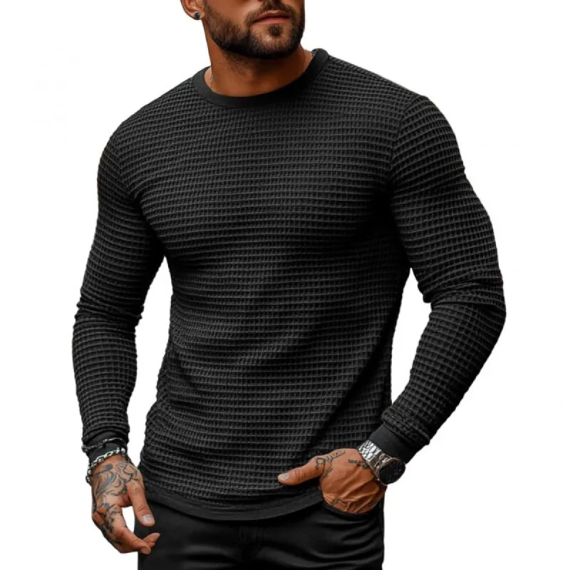 Men's Casual Waffle Collar Slim Fit Long Sleeve T-shirt 67704705M sold by Manly